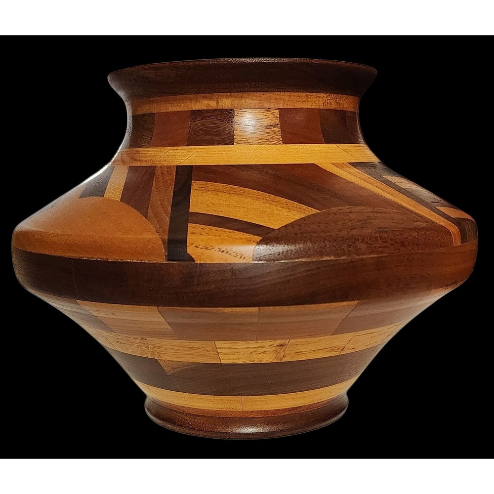 Handcrafted Segmented Wood Vase Signed Boyd Miles Dated 1996 11 Wood Types